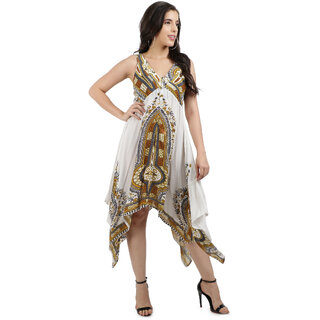                       9 Impression Women's Printed A-Line Dress (Yellow Small)                                              