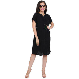                       9 Impression Womens Solid A-line Dress (Black Small)                                              