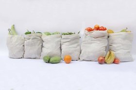 Eco Nation Natural Cotton Multipurpose Fridge Bags for Fruits  Vegetables- Pack of 6