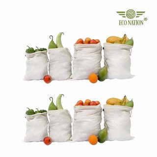 Eco Nation Natural Cotton Multipurpose Fridge Bags for Fruits  Vegetables, Kitchen Storage Fridge Storage Containers Se
