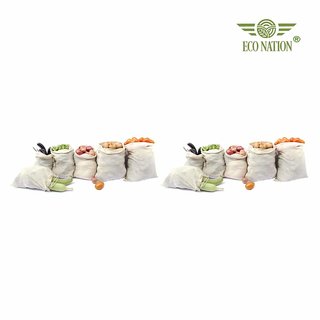                       Eco Nation Natural Cotton Multipurpose Fridge Bags for Fruits  Vegetables, Kitchen Storage Fridge Storage Containers Se                                              