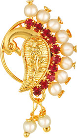 Vighnaharta Gold Plated Red Stone with Peals Alloy Maharashtrian Nath Nathiya./ Nose Pin for women VFJ1006NTH-Press