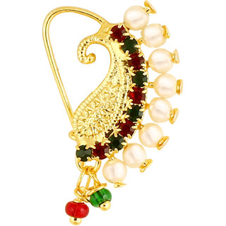 Vighnaharta Gold Plated with Peals Alloy Maharashtrian Cultural Nath Nathiya./ Nose Pin for women VFJ1003NTH-TAR Vighnaharta Gold Plated with Peals Alloy Maharashtrian Cultural Nath Nathiya./ Nose Pin for women VFJ1003NTH-TAR