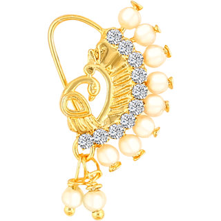 Vighnaharta Gold Plated with Peals Alloy Maharashtrian Nath Nathiya./ Nose Pin for women VFJ1004NTH-TAR Vighnaharta Gold Plated with Peals Alloy Maharashtrian Nath Nathiya./ Nose Pin for women VFJ1004NTH-TAR