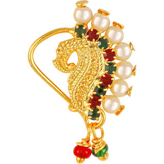 Vighnaharta Gold Plated with Peals Alloy Maharashtrian banu Nath Nathiya./ Nose Pin for women VFJ1005NTH-TAR Vighnaharta Gold Plated with Peals Alloy Maharashtrian banu Nath Nathiya./ Nose Pin for women VFJ1005NTH-TAR