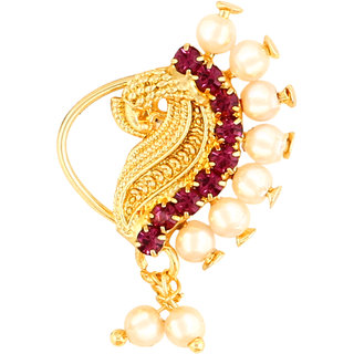 Vighnaharta Gold Plated Mayur design with Peals Alloy Maharashtrian Nath Nathiya./ Nose Pin for women VFJ1007NTH-Press Vighnaharta Gold Plated Mayur design with Peals Alloy Maharashtrian Nath Nathiya./ Nose Pin for women VFJ1007NTH-Press