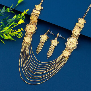                       Silver Shine Attractive Traditional  Gold Plated Designer Necklace Jewellery Set For Girls Women                                              