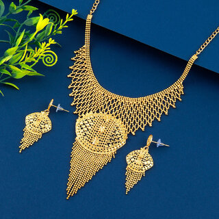                       Silver Shine Attractive Gold Plated Traditional  Designer Necklace Jewellery Set For Girls Women                                              