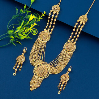                       Silver Shine Attractive Gold Plated Traditional  Designer Necklace Jewellery Set For Girls Women                                              