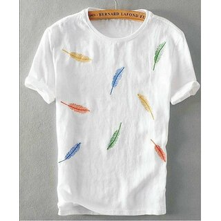Odoky White Round Neck Casual T-Shirt For Men NR