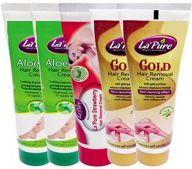 Wings LaPure Gold, Strawberry and Aloevera Hair Removal Cream Combo 50 gm Each Total 250 g Pack of 5