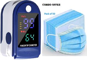 Wide Display with 4 LED Finger Tip Oximeter with battery and 50 Nose Pin Surgical Mask Value Combo (Pack of 2)