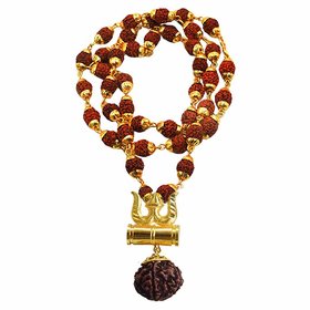Only4you Metal Gold Trishul Pendent With Five Mukhi Rudraksha Beads