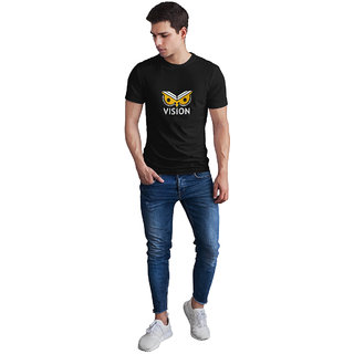                       Vision Printed Half Sleeve Round Neck Black T-Shirt for Men's/Boy's                                              