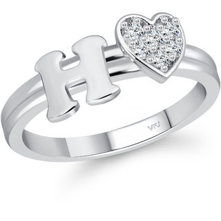                       Vighnaharta Rhodium plated  Initial '' H '' Letter with heart ring alphabet  for women and Girls                                              