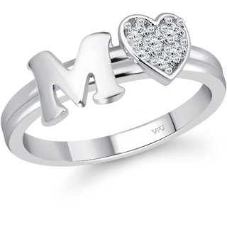                       Vighnaharta Rhodium plated  Initial '' M '' Letter with heart ring alphabet  for women and Girls                                              