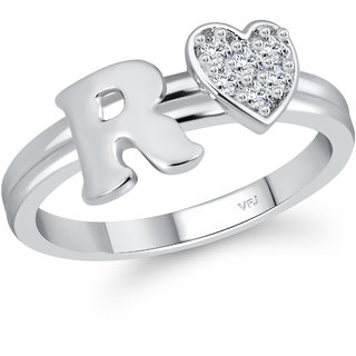                       Vighnaharta Rhodium plated  Initial '' R '' Letter with heart ring alphabet  for women and Girls                                              