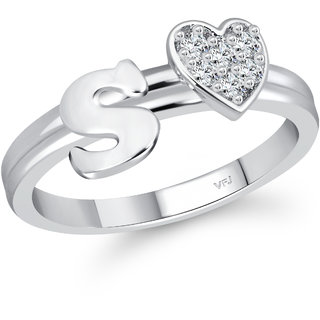                       Vighnaharta Rhodium plated  Initial '' S '' Letter with heart ring alphabet  for women and Girls                                              