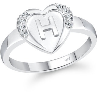                       Vighnaharta Rhodium plated  Initial '' H '' Letter in heart ring alphabet  for women and Girls                                              