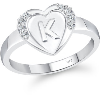                       Vighnaharta Rhodium plated  Initial '' K '' Letter in heart ring alphabet  for women and Girls                                              