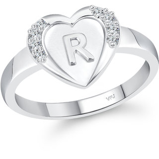                       Vighnaharta Rhodium plated  Initial '' R '' Letter in heart ring alphabet  for women and Girls                                              