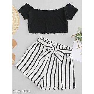                       Raabta White Base With Black Stripe Shorts                                              