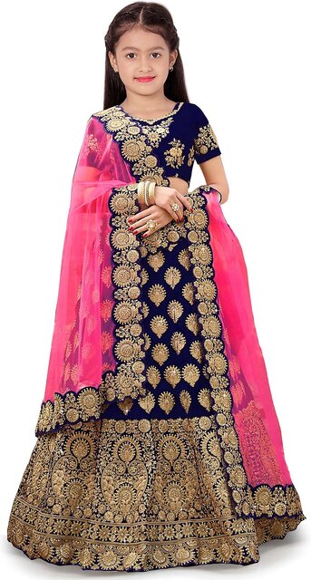 Buy Beautiful designed elegant 3 piece net lehenga choli (Unstiched) Online  @ ₹7165 from ShopClues