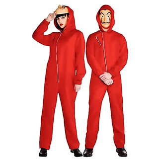Red Money Heist Full Sleeves Jumpsuit with Mask - Adult - Slim Fit (15 Years and Above)