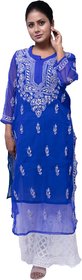 Womens Georgette Kurta With Authentic Fine Gla Buti Lucknowi Chikan Embroid