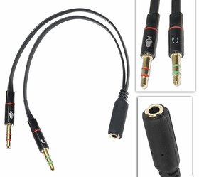 GO SHOPS 3.5mm Female to 2 Dual Male Microphone Audio Stereo Jack Earphones Port for Gaming Speaker Computer, Laptop, PC
