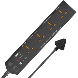 Portronics Power Plate 4 with 4 Power Sockets + 1 USB Port Power Surge Protector (Black)