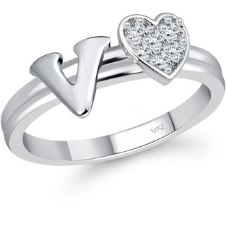 Vighnaharta  Initial '' V '' Letter with heart ring alphabet  for women