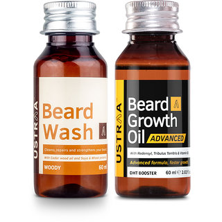 Ustraa Beard Growth Oil Advanced - 60ml And Beard Wash Woody - 60ml