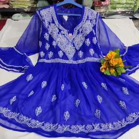 Lucknowi chikan chiffon short frock