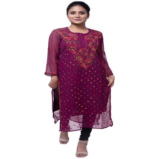                       WOMEN'S LUCKNOWI CHIKANKARI KURTI WITH FASCINATING MULTI COLOR BLEND EMBROIDERY                                              