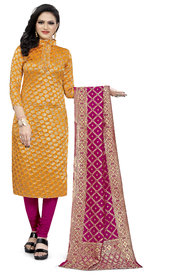 Fab Kudi Women's Yellow Banarasi Silk Woven Printed Dress material (Unstitched)
