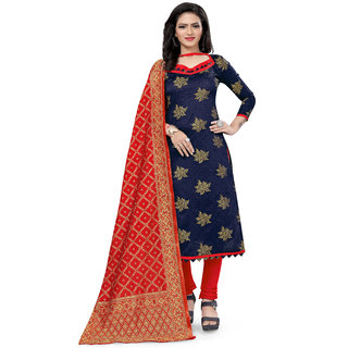                       Fab Kudi Women's Blue Banarasi Silk Woven Printed Dress material (Unstitched)                                              