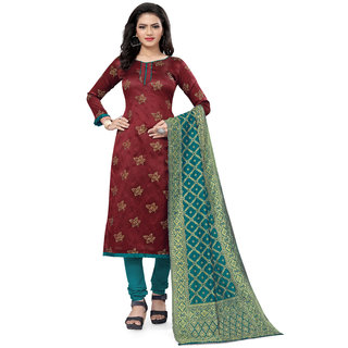                       Fab Kudi Women's Brown Banarasi Silk Woven Printed Dress material (Unstitched)                                              