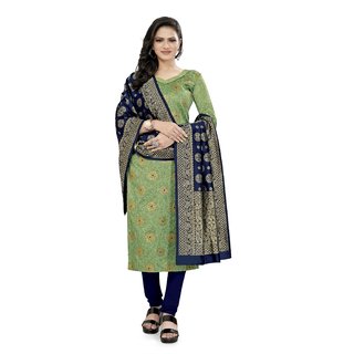                       Fab Kudi Women's Green Banarasi Silk Woven Printed Dress material (Unstitched)                                              
