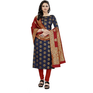                       Fab Kudi Women's Blue Banarasi Silk Woven Printed Dress material (Unstitched)                                              