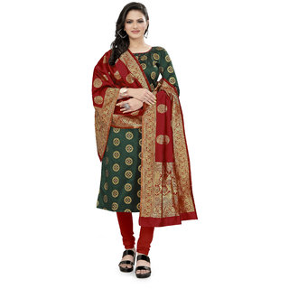                       Fab Kudi Women's Green Banarasi Silk Woven Printed Dress material (Unstitched)                                              