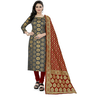                       Fab Kudi Women's Grey Banarasi Silk Woven Printed Dress material (Unstitched)                                              