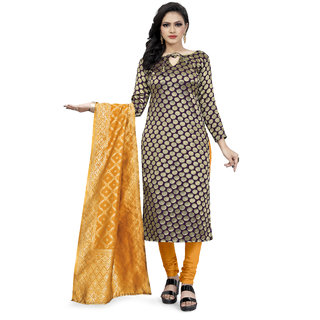                       Fab Kudi Women's Beige Banarasi Silk Woven Printed Dress material (Unstitched)                                              