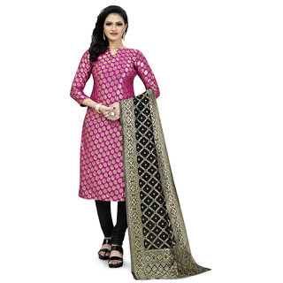                       Fab Kudi Women's Pink Banarasi Silk Woven Printed Dress material (Unstitched)                                              