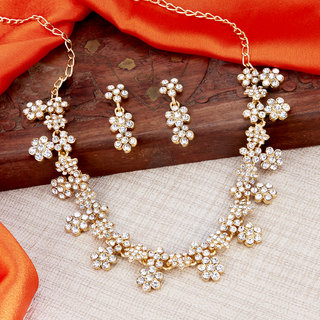 Sukkhi Classy Gold Plated Austrian Diamond Necklace Set for Women