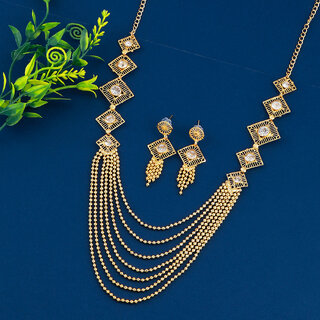                       Attractive Gold Plated Designer Traditional Necklace Set  Jewellery  For Girls Women                                              