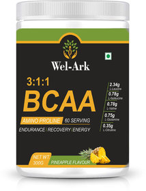 Wel-ark BCAA 311 Amino ProlineL-LeuicineL-Isoleuicine L-Valline Pineapple Flavor (300 Gram)
