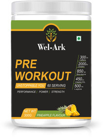 Wel-Ark Pre-Workout300mg Caffeine2000mg Citruline850mg Beta-alaninePineapple Flavour 300 Gram.