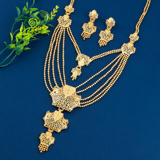                       Attractive Gold Plated Traditional  Designer Necklace  Set Jewellery  For Girls Women                                              