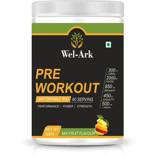 Wel-Ark Pre-Workout300mg Caffeine2000mg Citruline850mg Beta-alanineMix Fruit Flavour 300 Gram.